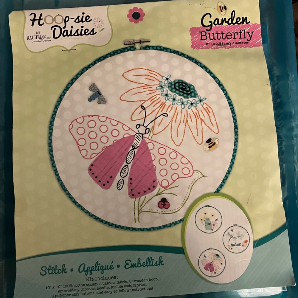 Kit Butterfly Needlework - All Components Unopened Package - 8 inch framing hoop